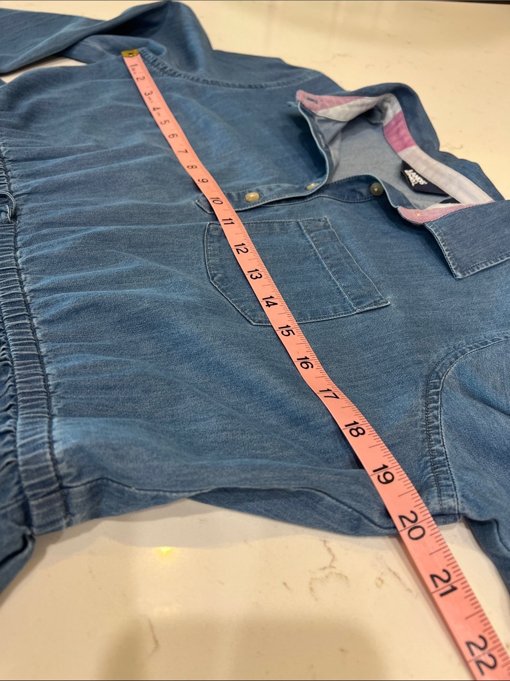 Lands’ End Girls Chambray Shirt Dress Tiered Collared Pockets XL 14-16 - Picture 8 of 10